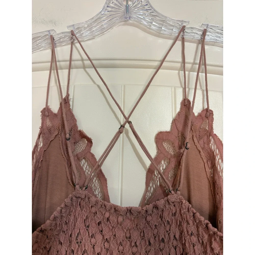 Free People Adella Maxi Dress Mauve Pink Boho Lace Crochet Ruffle Sm Coachella